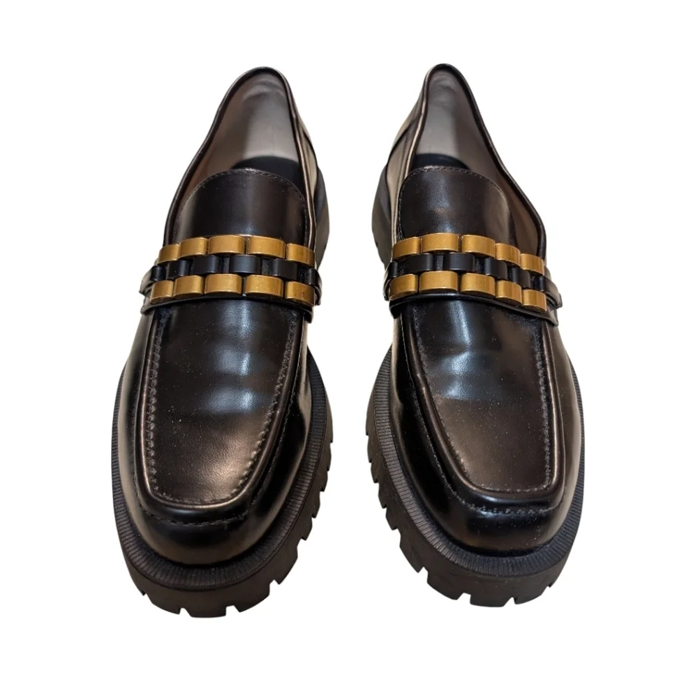 Zara Black Gold Loafers Chunky Treaded Sole